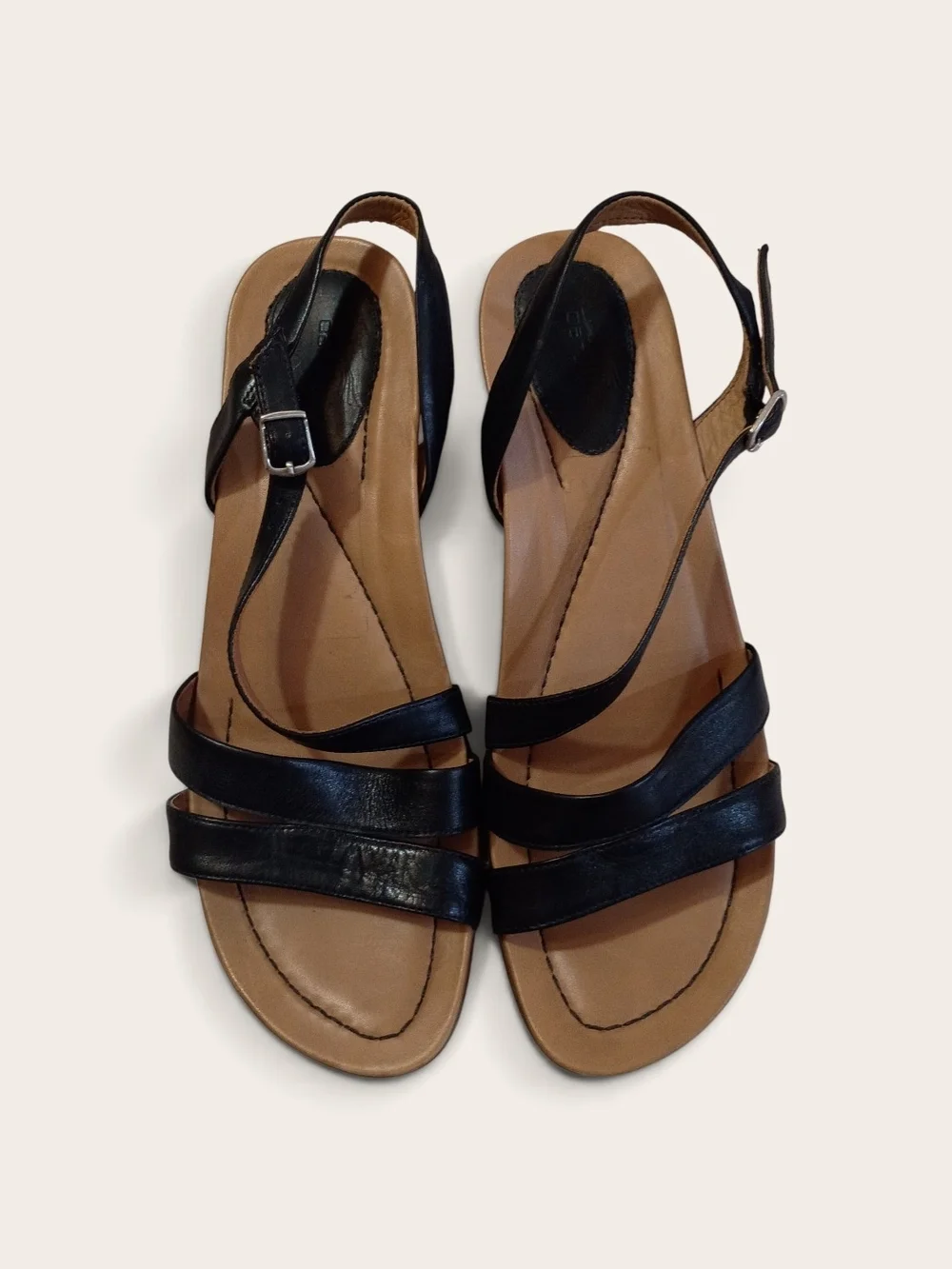 Dansko Black Leather Wedge Sandals with Wood-Tone Platform